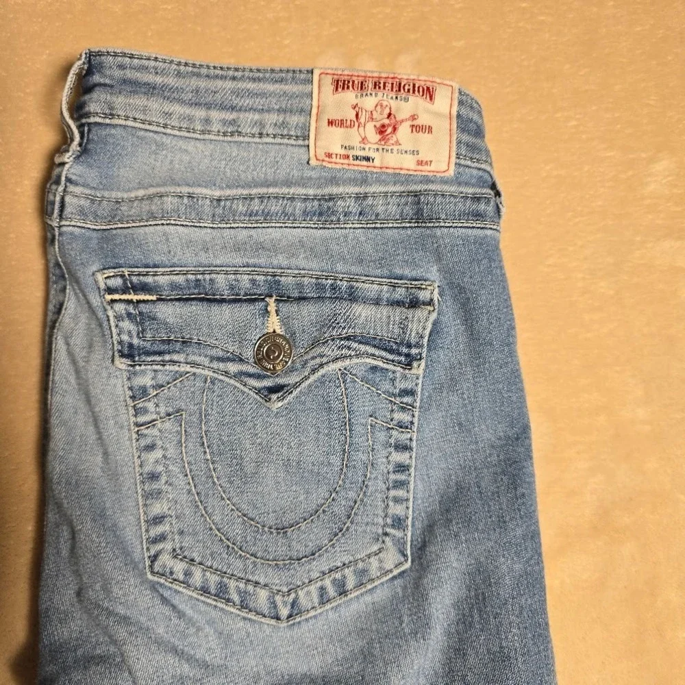 True Religion Skinny W Flp Mens Blue Jeans Size 34x31 M Wash faded Horseshoe 970